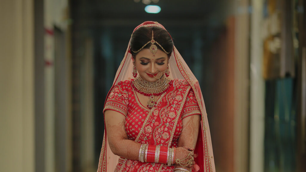 Bridal makeup application by Kavita Bronze N Shadow, highlighting a bride's elegant and radiant look with expert artistry.




